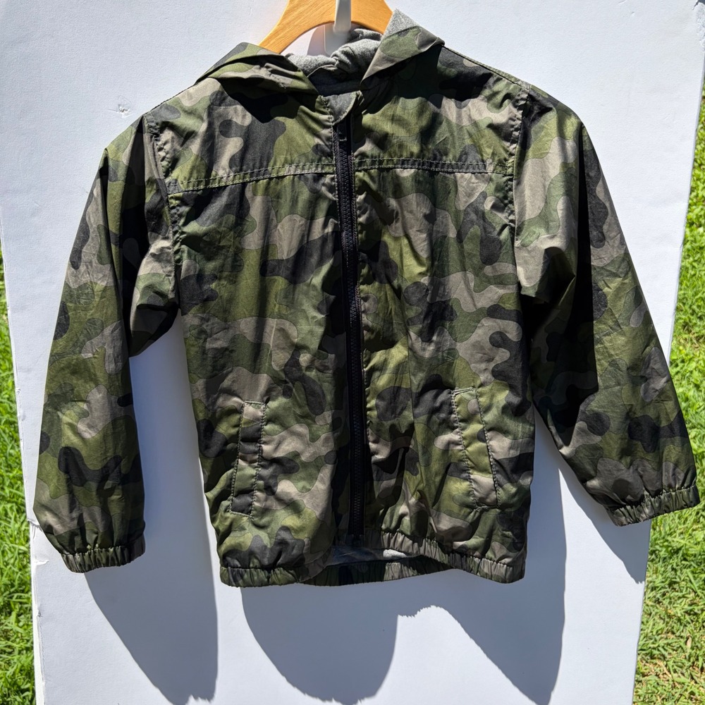 Gymboree Boys Camo Hooded Windbreaker Jacket Green Camouflage Full Zip 5T